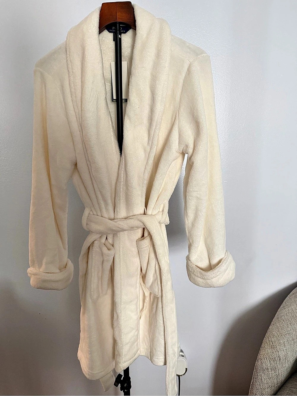 Polo Ralph Lauren Plush Fleece Shawl Collar Bathrobe White Large